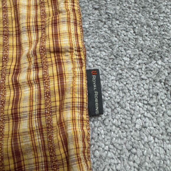Royal Robbins Seersucker Organic Cotton Button Down Shirt Men Large Yellow Plaid - Picture 4 of 14